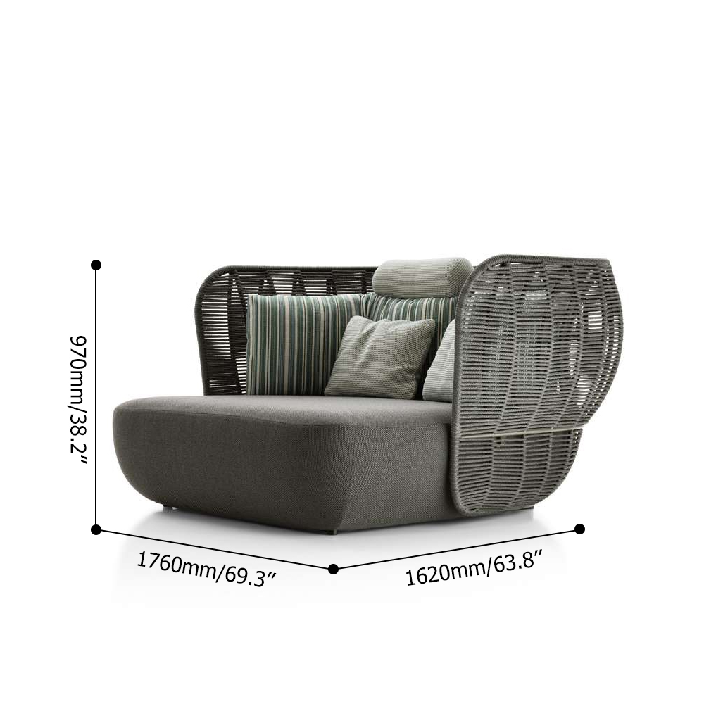 Tropical Style Dark Gray Outdoor Daybed Rattan Patio Sofa with Polyester Cushion Pillow window image