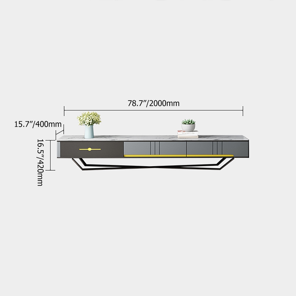 78" TV Stand Modern Tempered Glass Top 3-Drawer Media Console window image