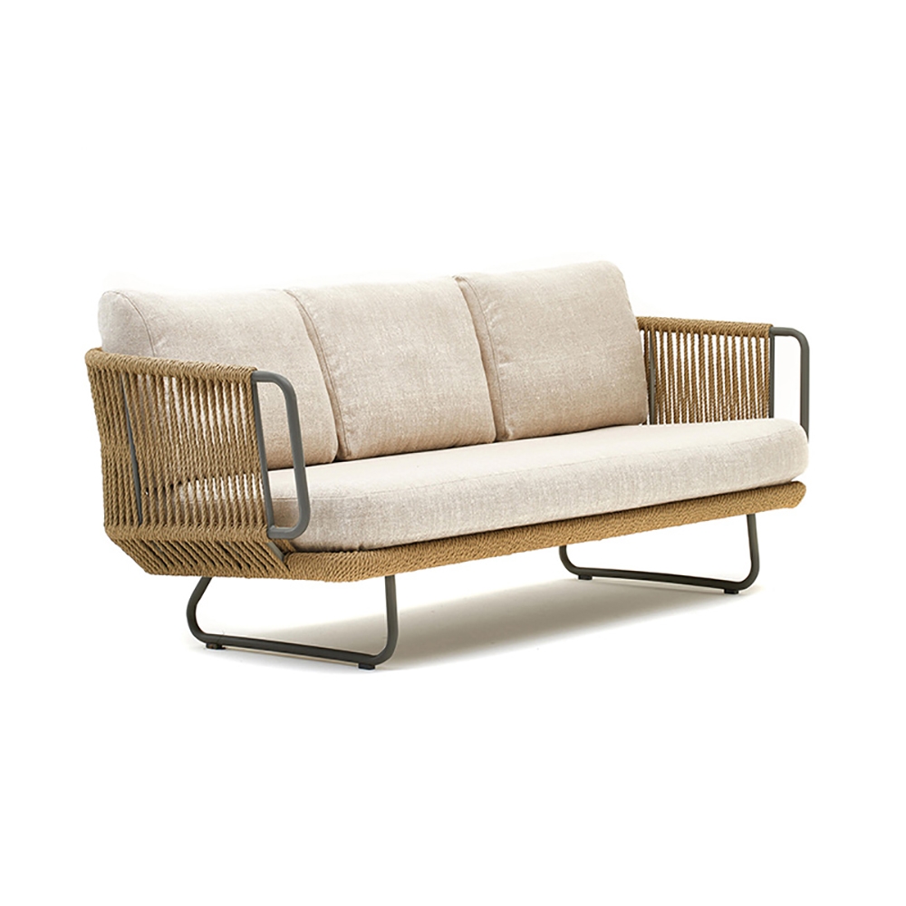 Noah Outdoor Patio 3-Seater Sofa with Pillow Square Arm Aluminum Frame window image