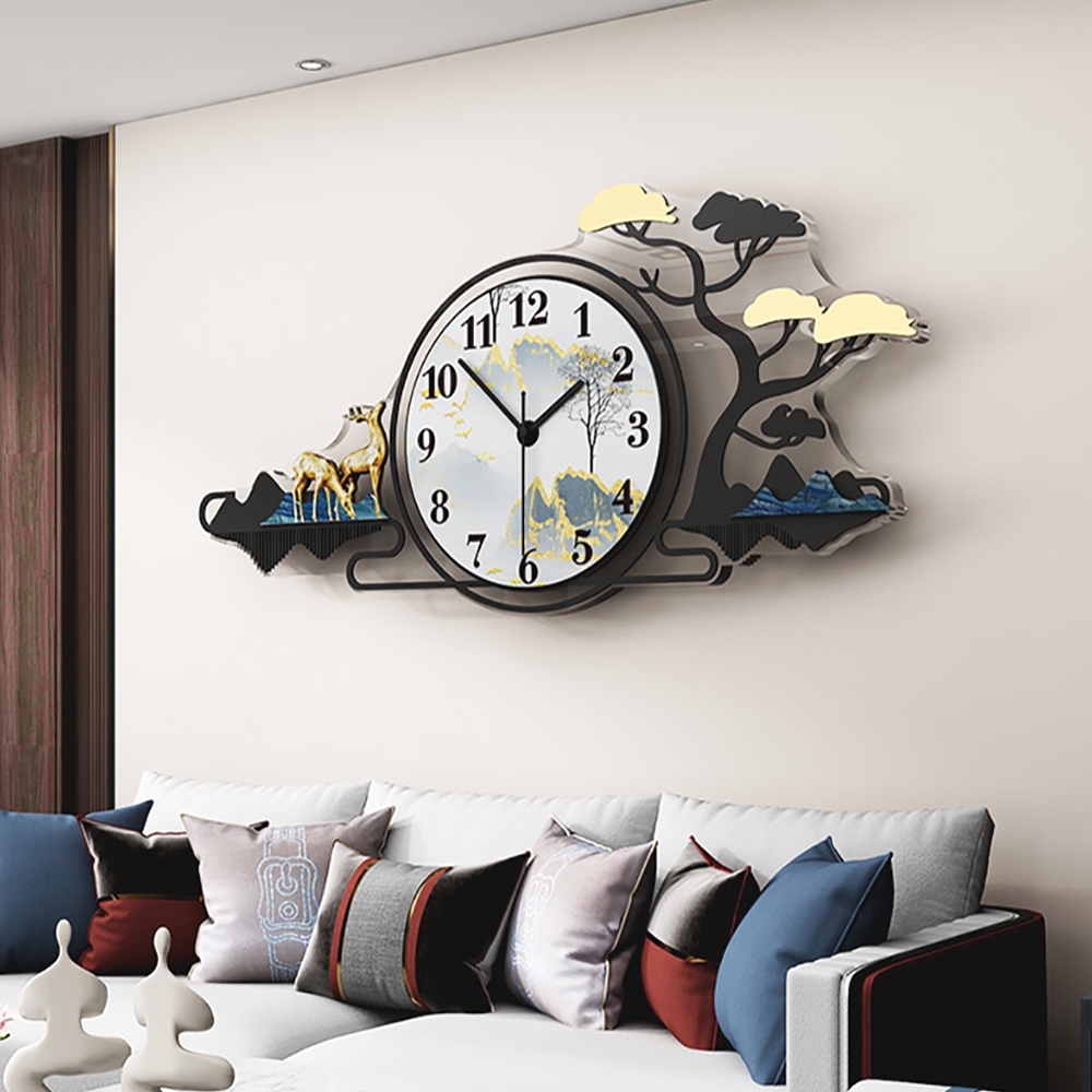 Small Rustic Modern Fashion Deer Tree Design Home Adornment Acrylic Wall Clock window image
