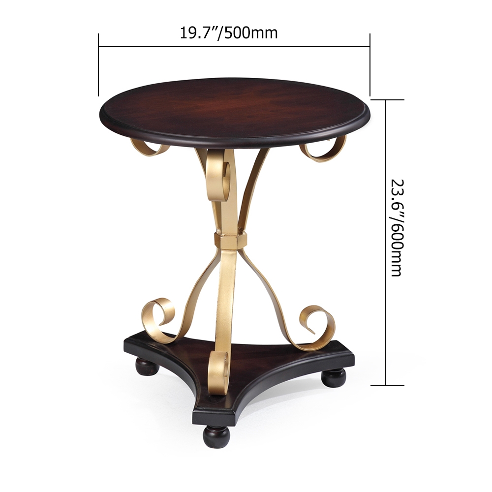 Vintage Round End Table in MDF & Metal Espresso Wooden Side Table window image