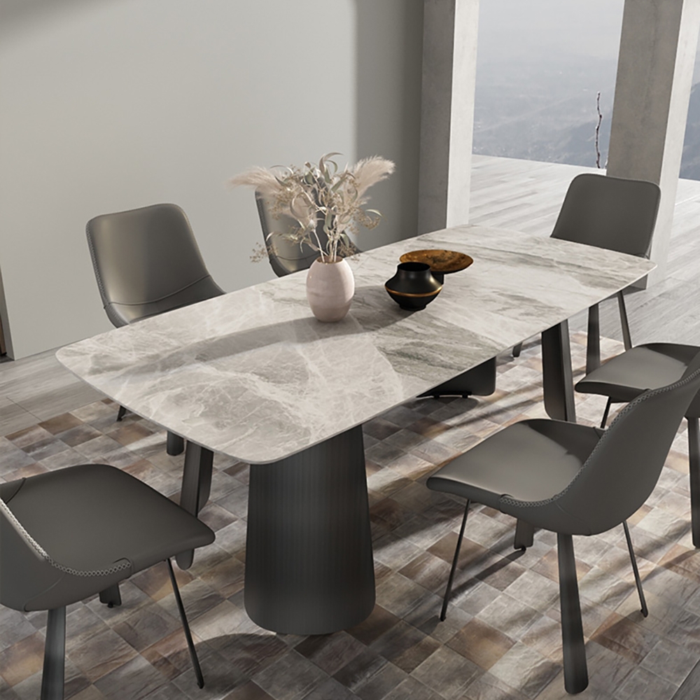 70.9" Modern Dining Table with Sintered Stone Top & Stainless Steel Pedestal Rectangle window image