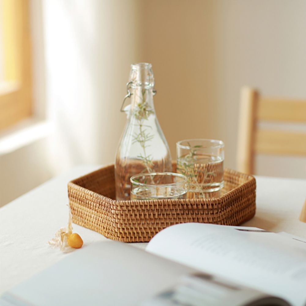 Rustic Rattan Desk Organizer in Natural Set of 2 window image