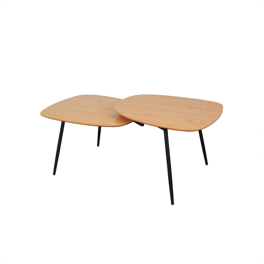 Modern Coffee Table with Triangle Oak Veneer Tops & Metal Legs window image