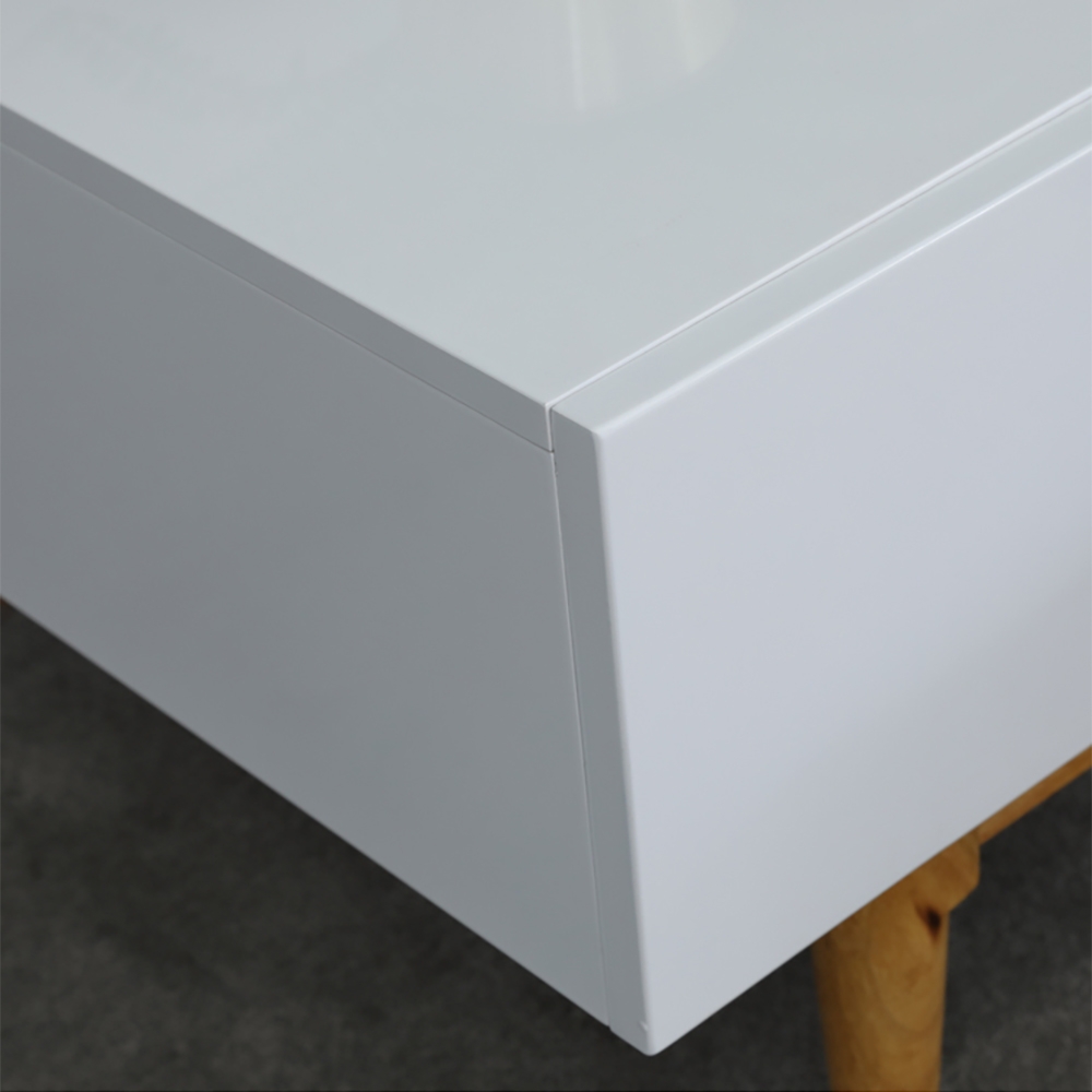 White Coffee Table with Drawers in Rectangle-shaped window image