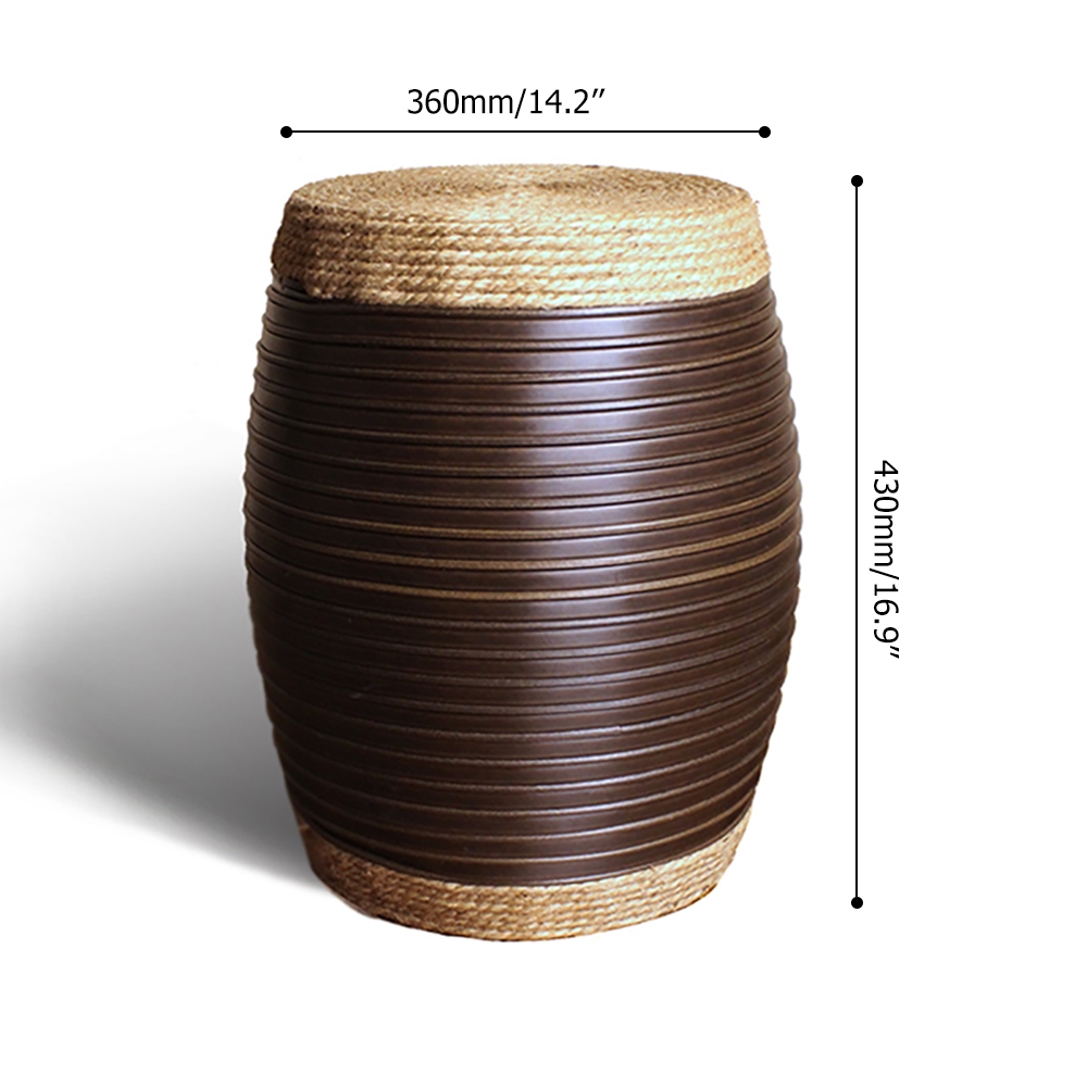 360mm Garden Stool Hemp&Brown Rattan Counter Stool Chinese Drum Shape window image