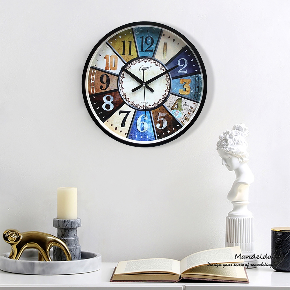 18" American Retro Style Resin Round Frame Mute Decorative Wall Clock window image