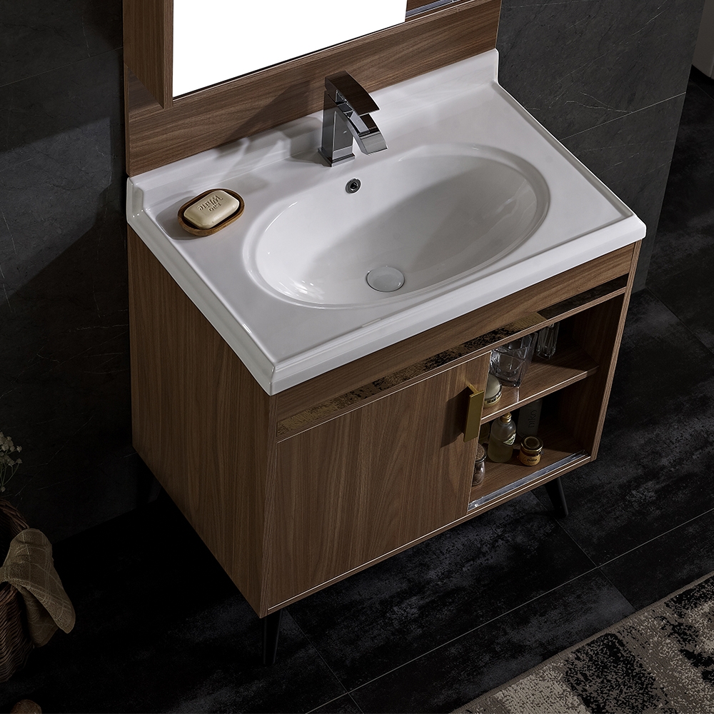 810mm Free-Standing Bathroom Vanity Integral Ceramic Basin Bathroom Cabinet window image