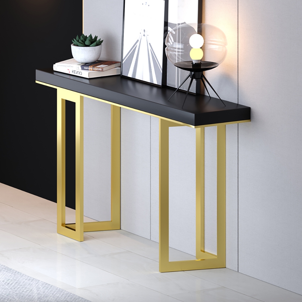 Modern Black Narrow Console Table in Wood & Metal window image