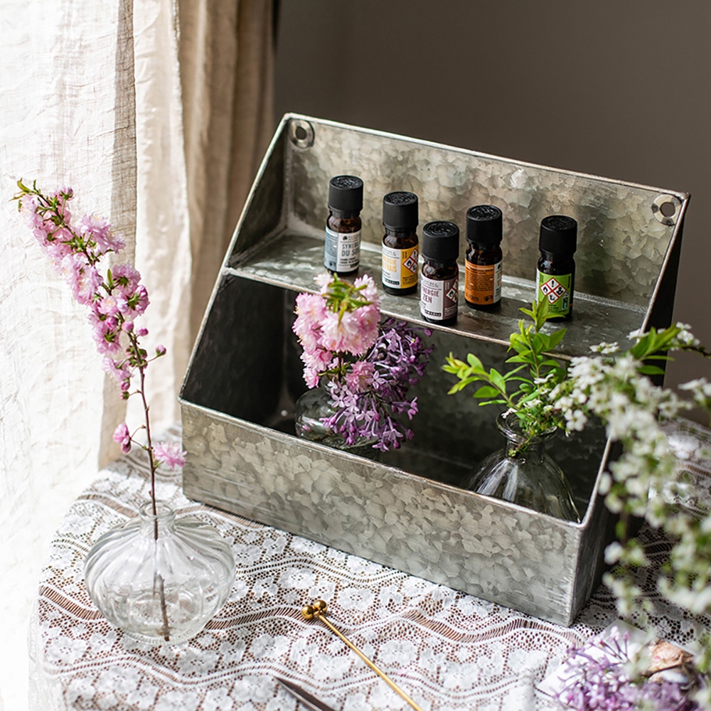 Retro 2-Tier Metal Pocket Shelves Organiser Garden Tool Storage Box window image