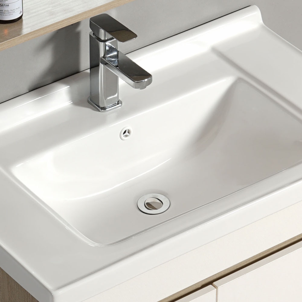 35.8" Bathroom Vanity Single Ceramic Sink Floating Cabinet with Doors & Open Shelf window image
