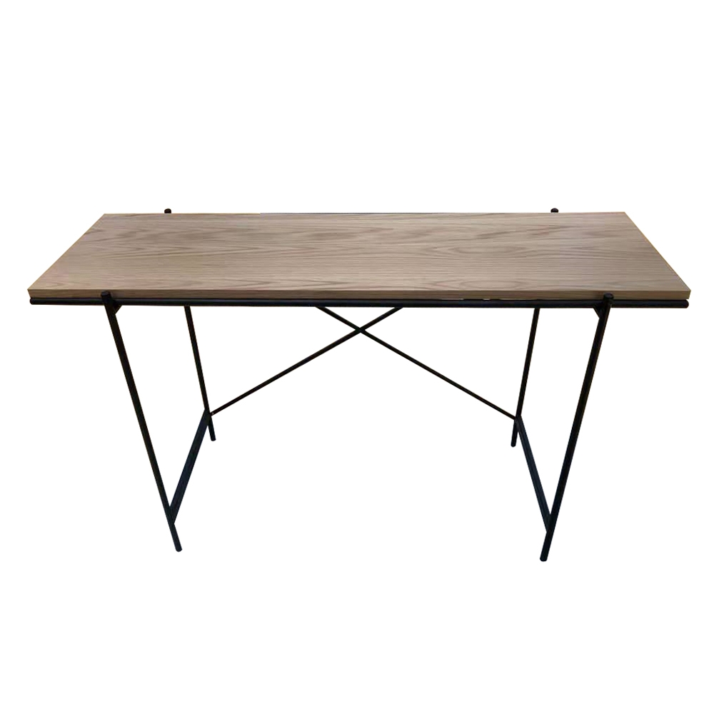 Modern Narrow Console Table with Oak Veneer Top & Metal Frame window image