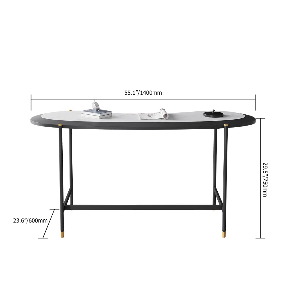 Modern Writing Desk with Drawer Sintered Stone Top & Metal Legs