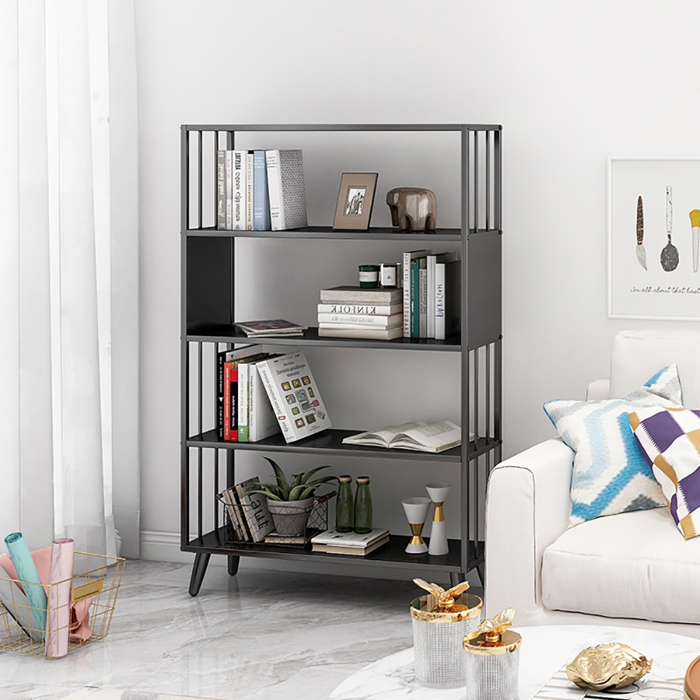 Contemporary Standing Etagere Bookshelf Metal Shelf in Black 4 Tiers window image