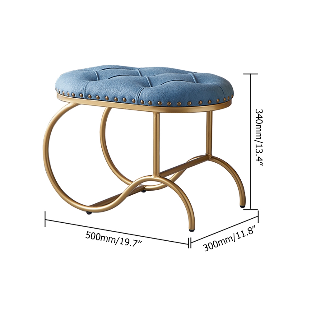 Blue Round Ottoman Tufted Upholstered Leath-aire Ottoman Stool Gold Base window image