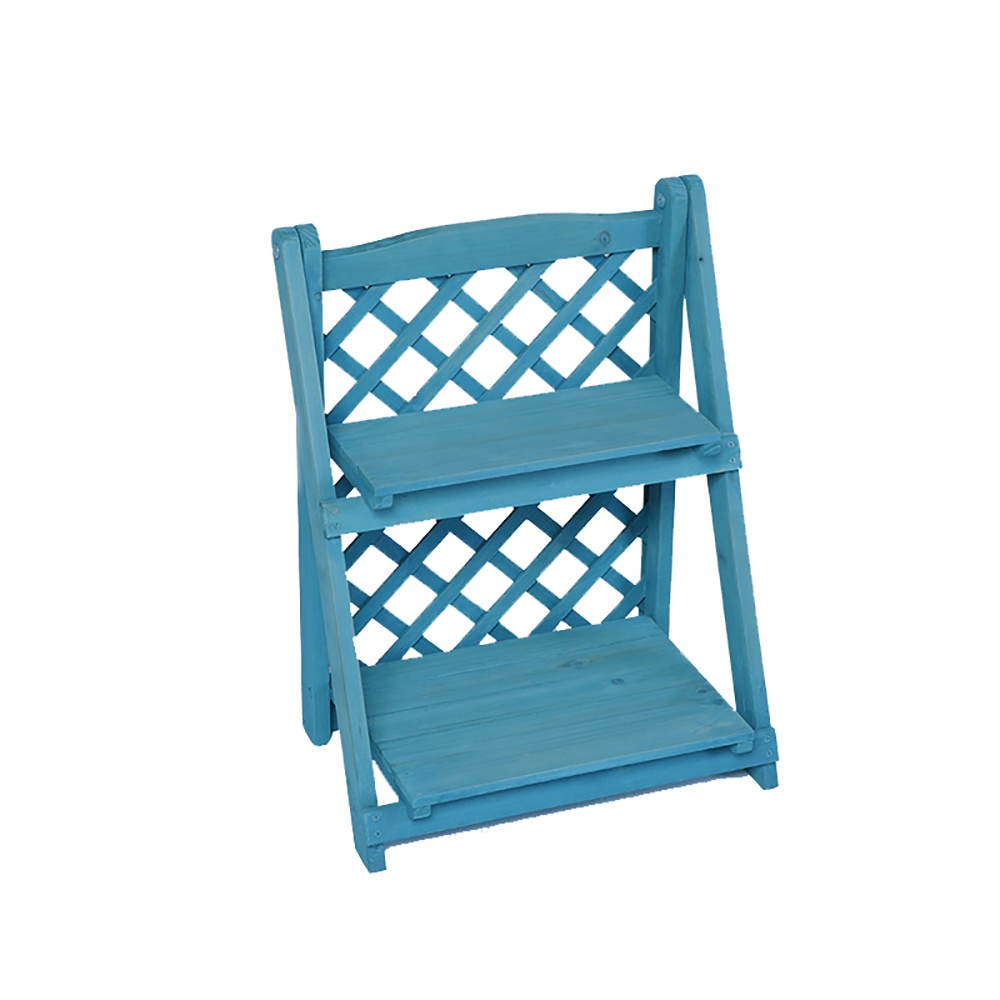 Vintage Wood Plant Stand Folding Shelves Set of 2 window image