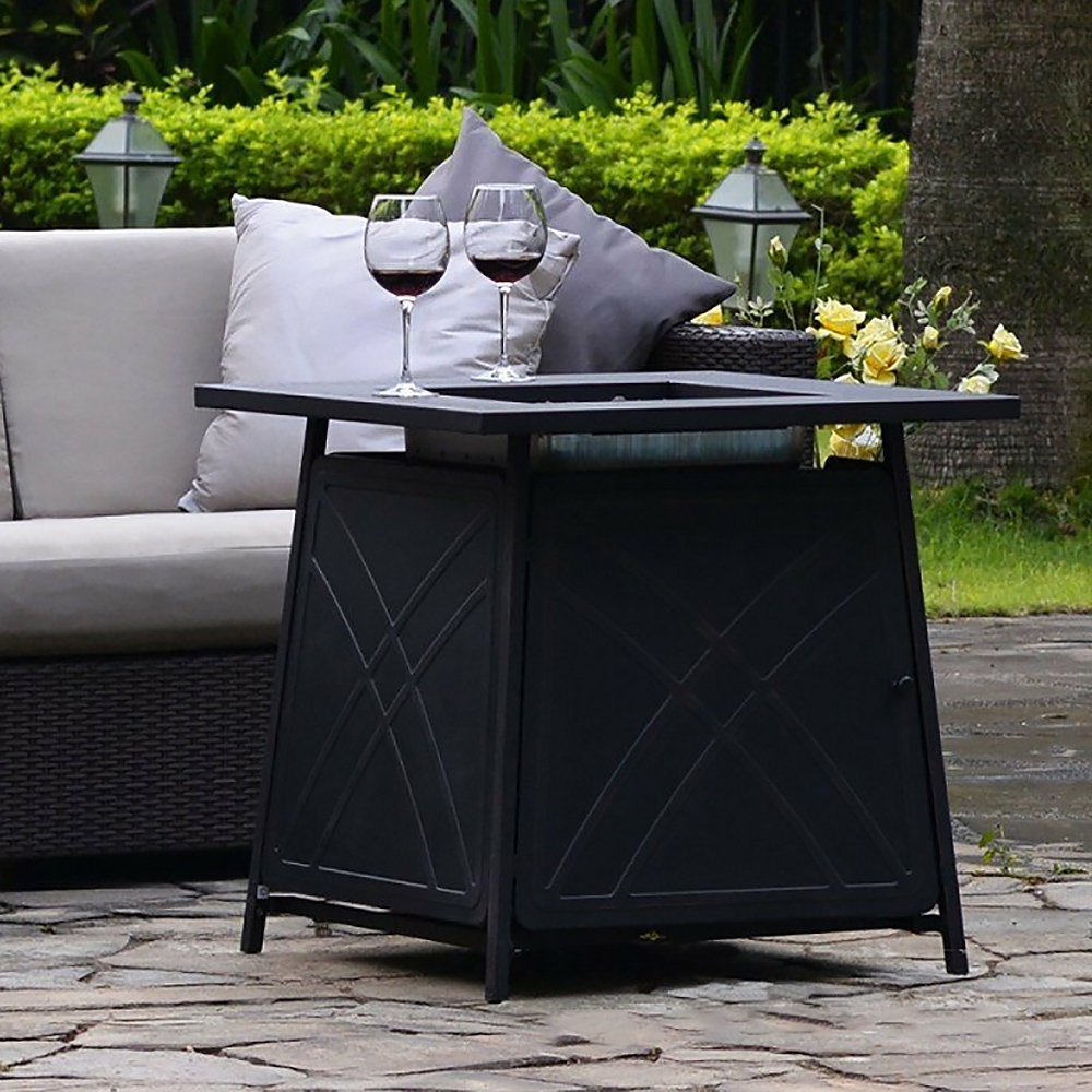 28" Outdoor Steel Propane Fire Pit Square Dining Table window image