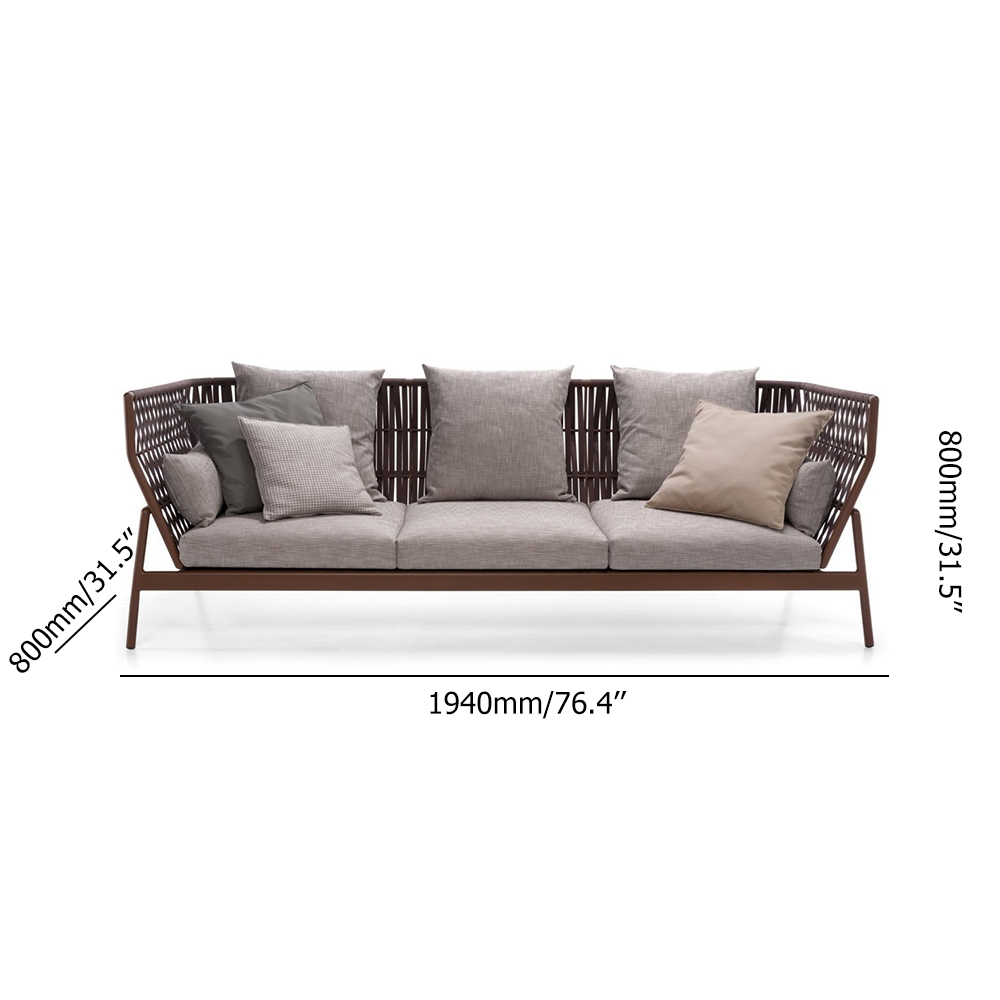 3-Seater Outdoor Sofa Bench with Rattan Rope Woven Back Aluminum Frame weights dimensions image