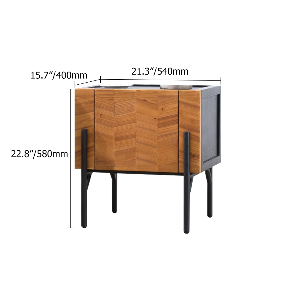 Cottage Table de chevet naturelle motif en forme d'os de poisson avec rangement sur pieds en métal image de fenêtre