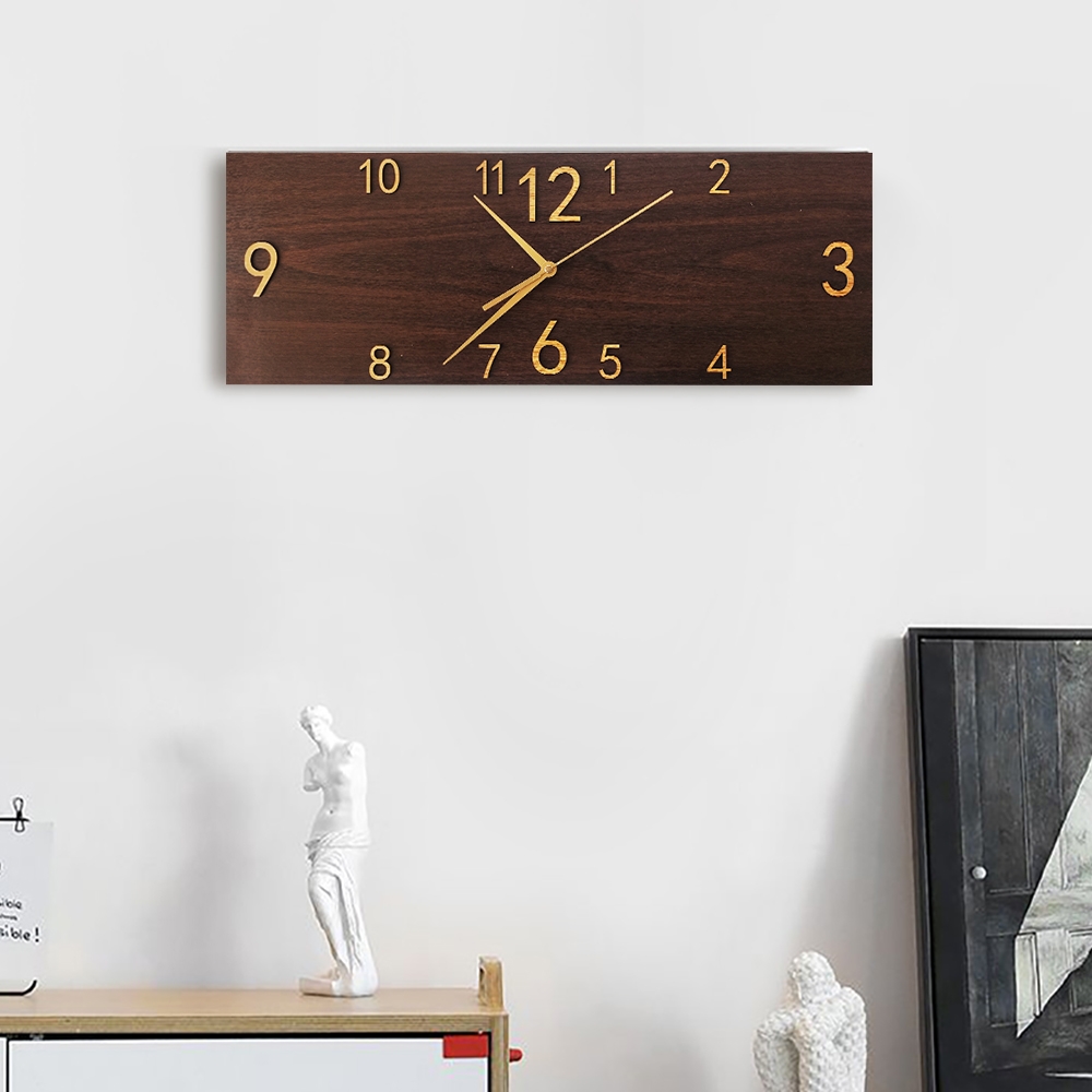 Retro Wooden Texture Rectangular Dial Personality Decorative Artistic Wall Clock window image