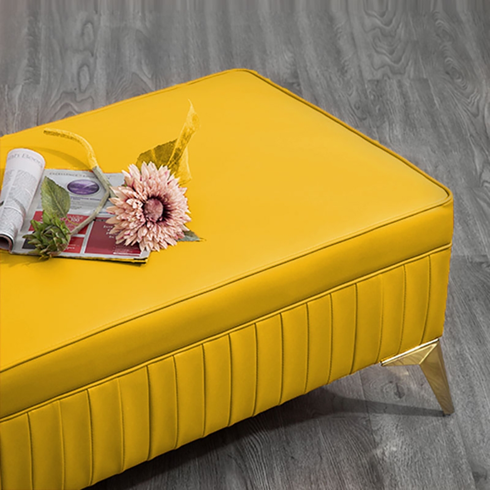 Yellow PU Leather Ottoman Upholstered Ottoman Stool in Stainless Steel Legs window image