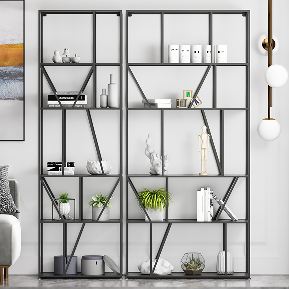 Black Modern Metal Geometric Bookshelf with 5-Tiered Shelving window image