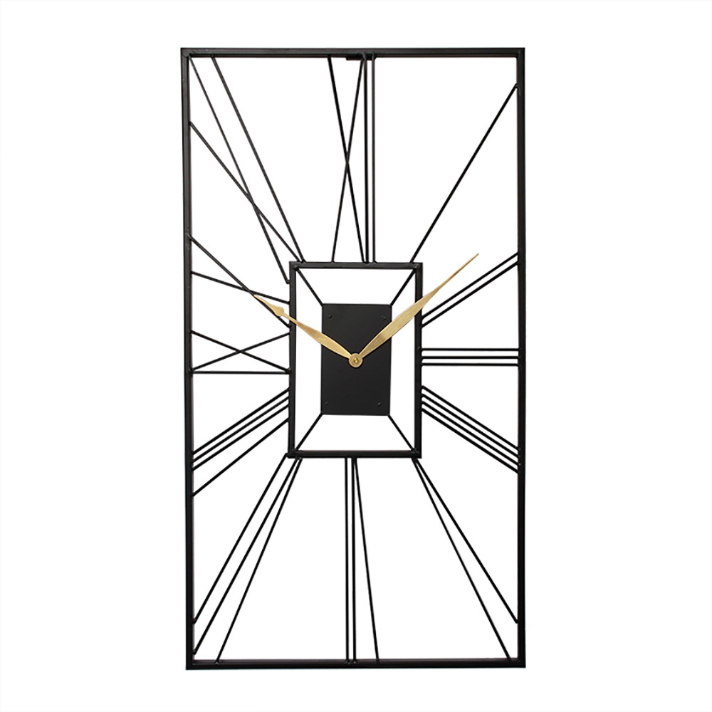 Simple Nordic Style Abstract Patterns Rectangular Frame Black Metal Wall Clock window image