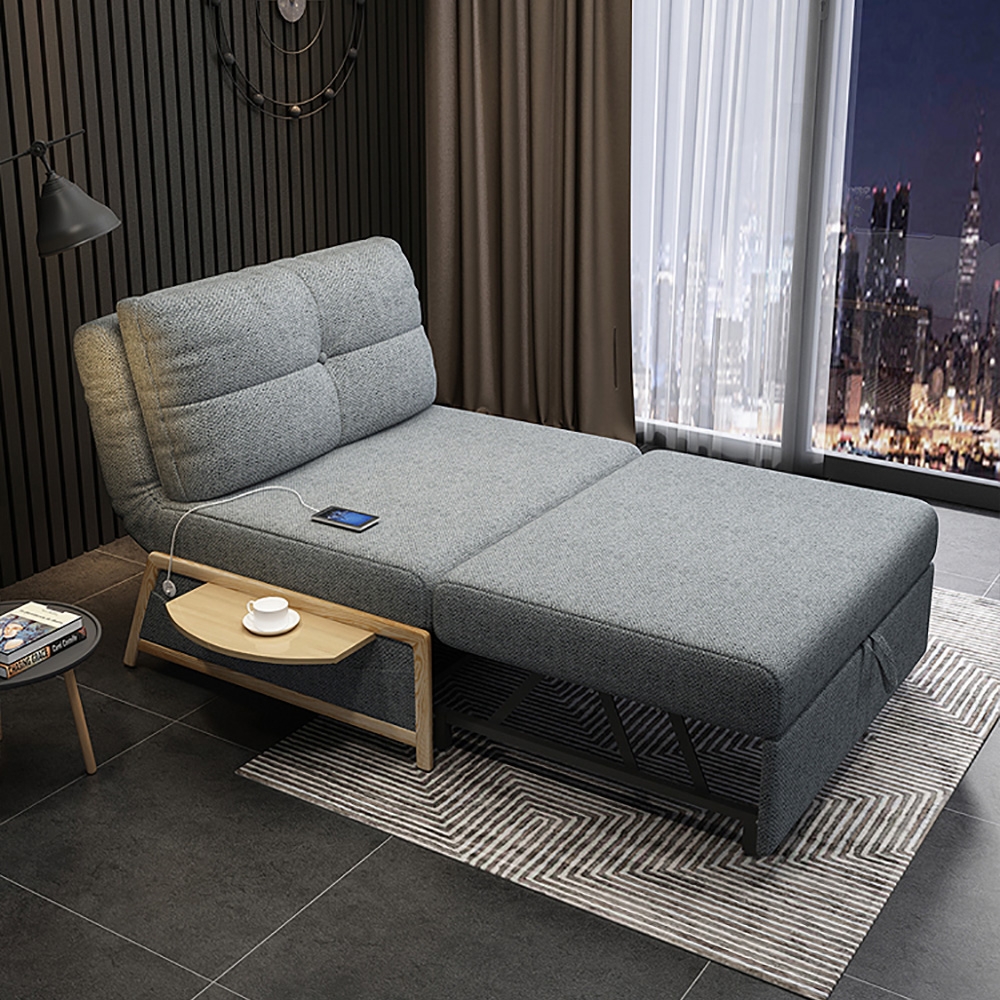 Sofa Bed Cotton&linen Upholstered 1-seat Convertible Sofa with a Accent Table window image