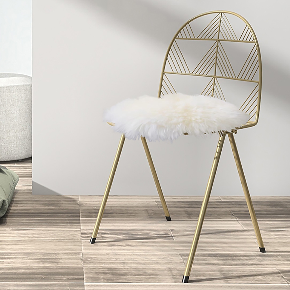 Nordic Accent Chair in Gold Finsh Chair with White Wool Cushion Accent Chair window image