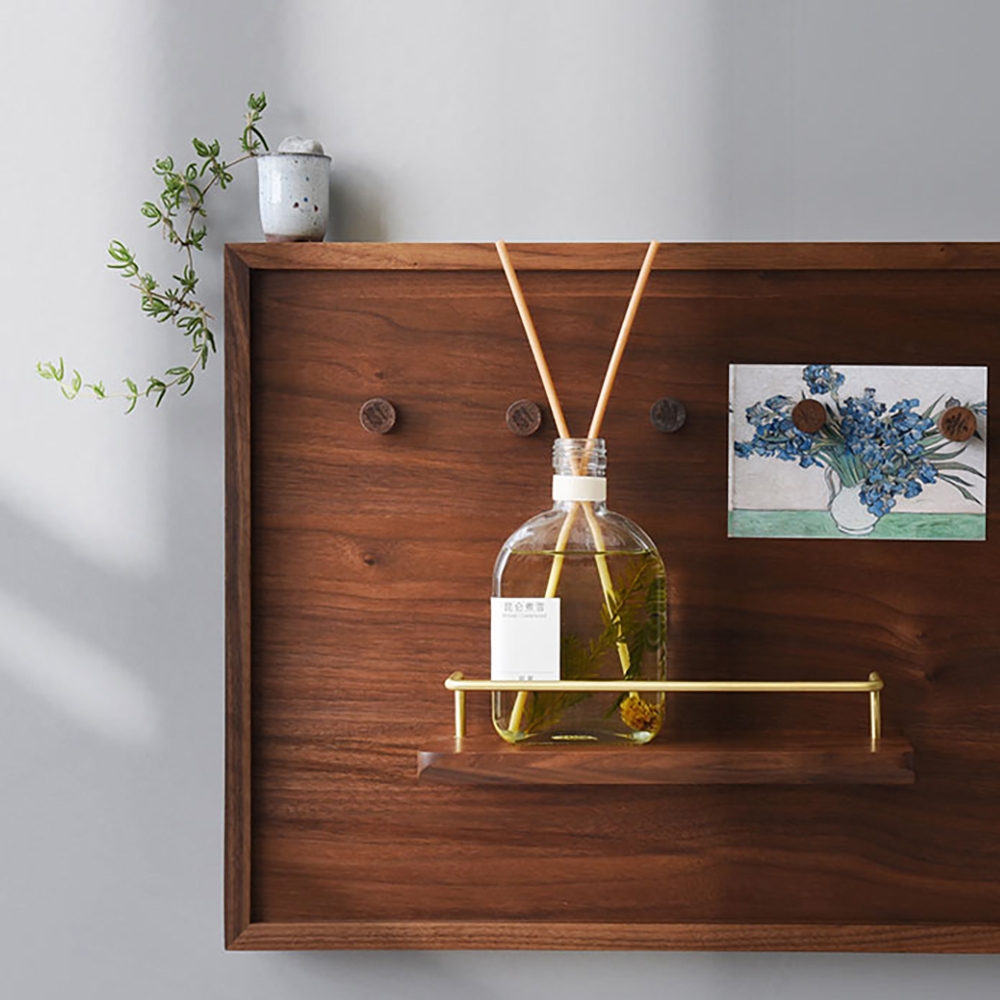 Walnut Electric Box Cover Pinboard with Brass Shelf window image
