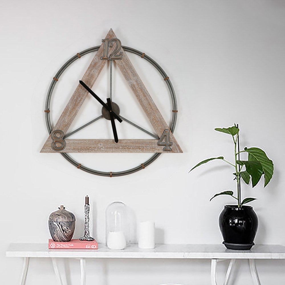 Retro-Style Oversized Wall Clock with Geometric Round&Triangle Design window image