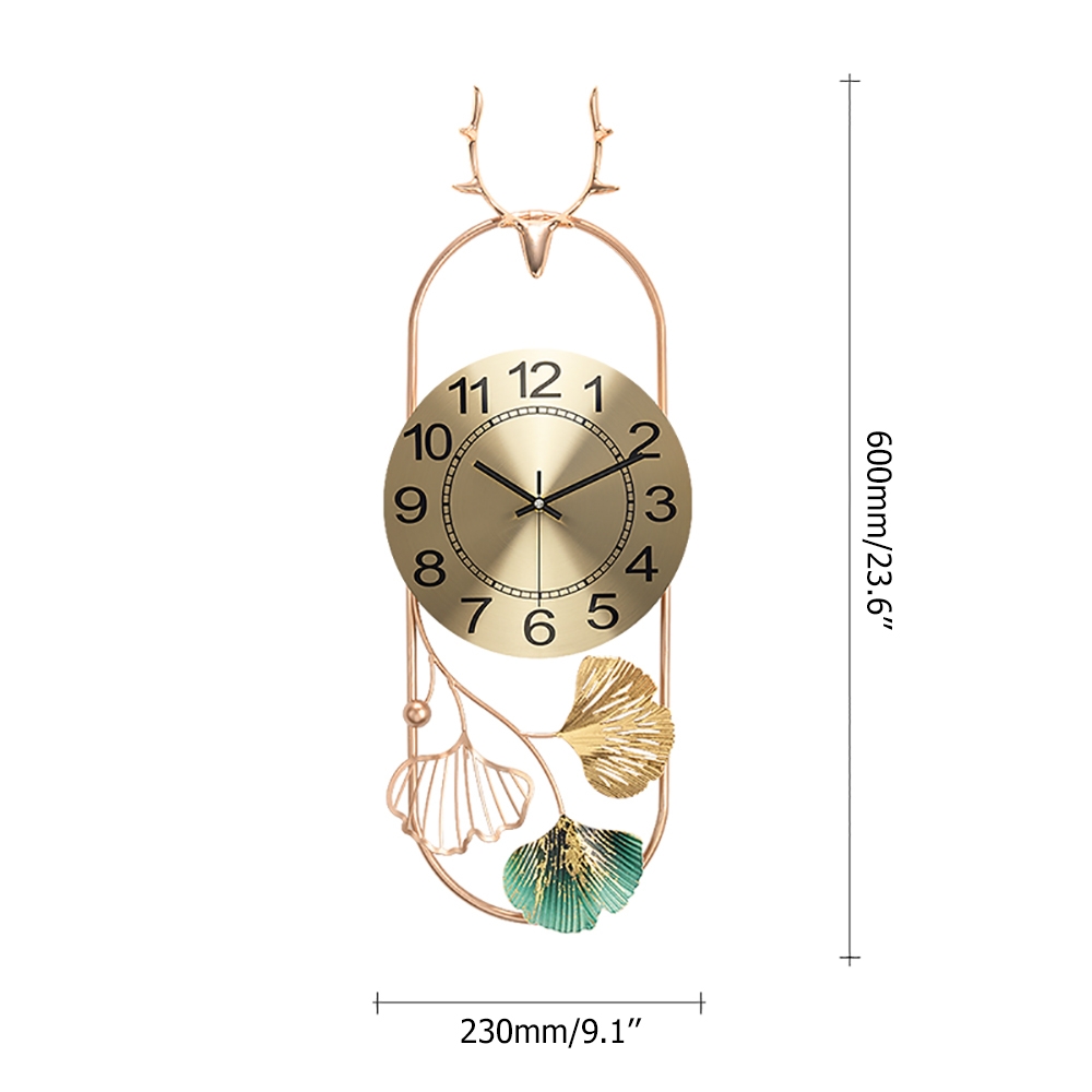 3D Deer Head Fashion Metal Wall Clock with Hollow-out Ginkgo Leaves window image