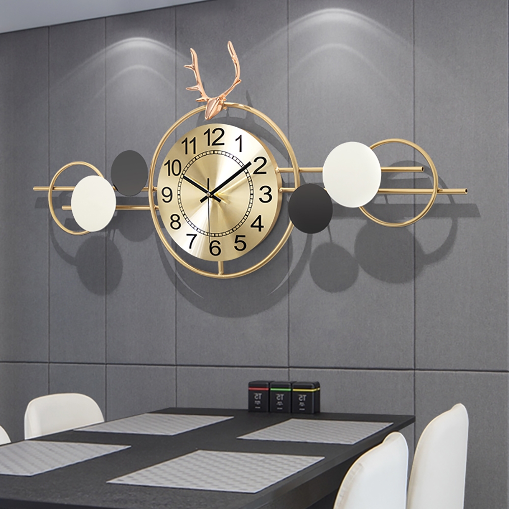 Decorative Deer Head Large Wall Clock Geometric Round Frame Home Decor window image