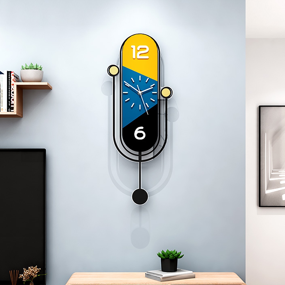 Nordic-Style Geometric Oval Acrylic Decorative Wall Clock with Black Pendulum window image