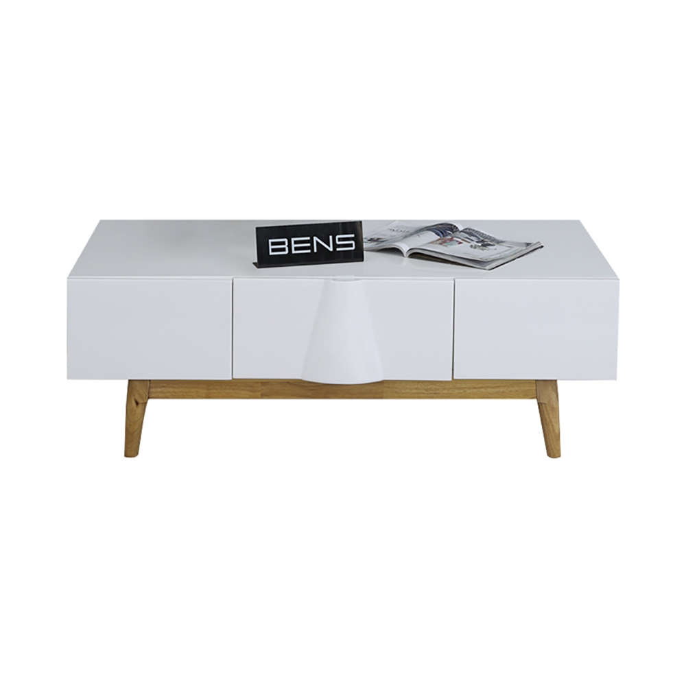 White Coffee Table with Drawers in Rectangle-shaped window image