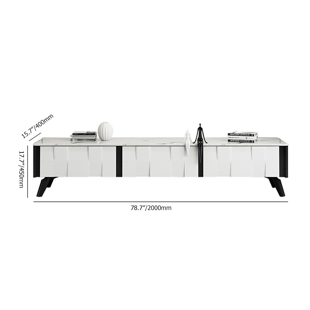 78" Italian TV Stand White Faux Marble Top Media Console with 3 Drawers window image