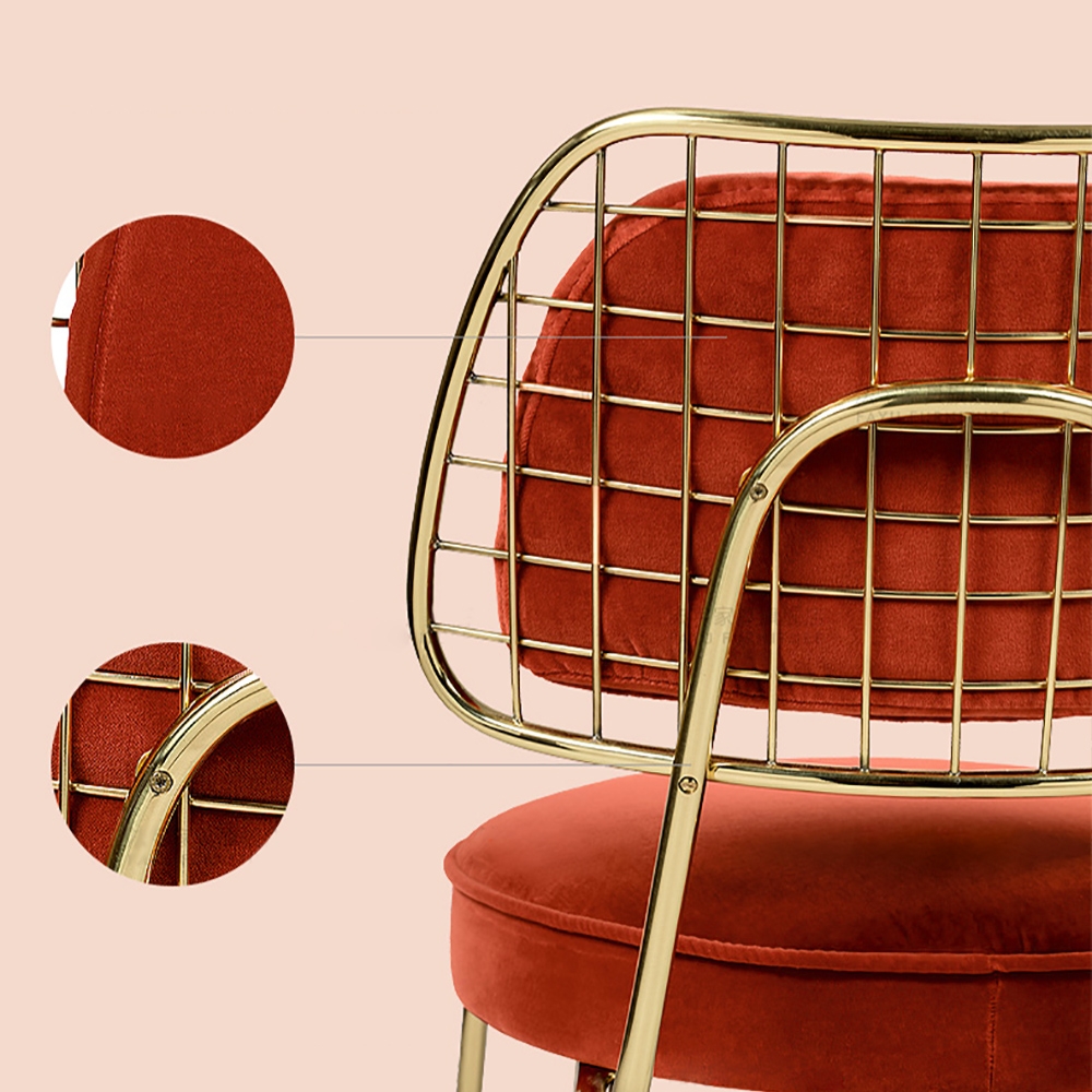 Orange Modern Gold Dining Chair Velvet Upholstered Dining Chair in Gold Finish Legs window image