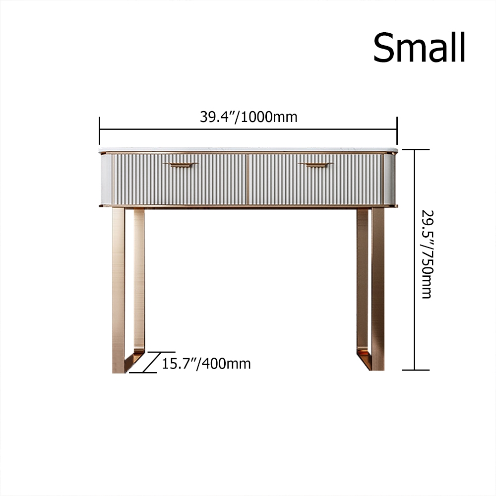 Postmodern Makeup Vanity Sintered Stone Top 2-Drawer with Champagne Gold Legs in Large window image