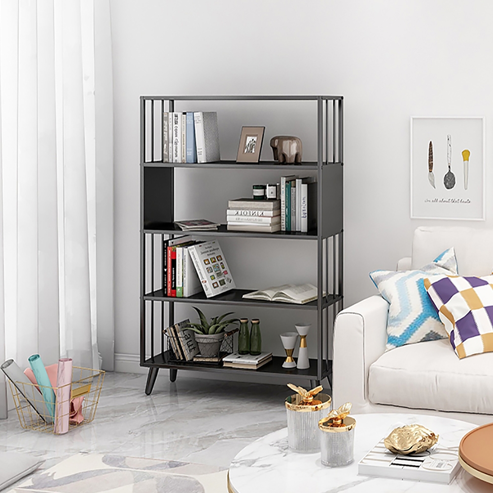 Contemporary Standing Etagere Bookshelf Metal Shelf in Black 4 Tiers window image