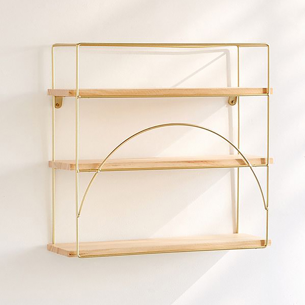 3-Tier Decor Wall Mounted Shelves Display Floating Shelf in Gold window image