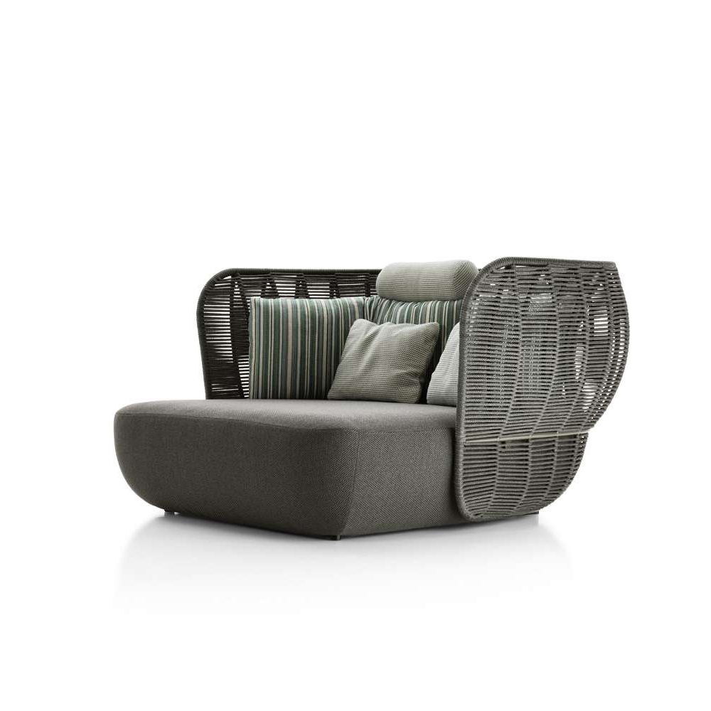 Tropical Style Dark Gray Outdoor Daybed Rattan Patio Sofa with Polyester Cushion Pillow window image