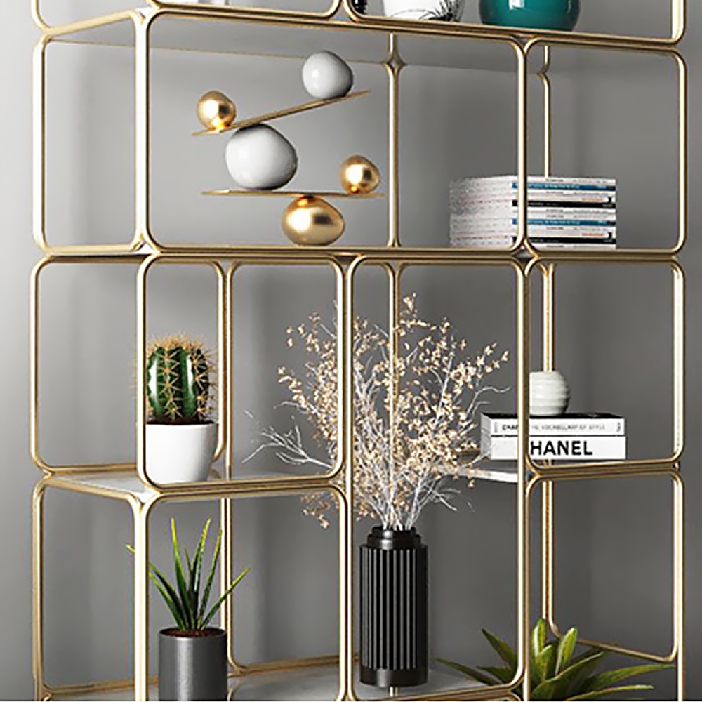 Modern 5-Tiered Etagere Bookshelf in Gold & White window image