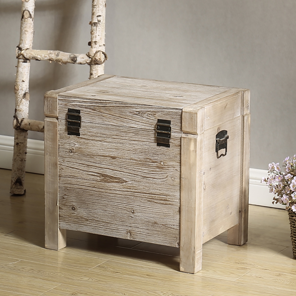 Rustic Natural Stool Wooden Ottoman with Storage window image