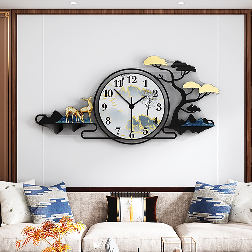 Small Rustic Modern Fashion Deer Tree Design Home Adornment Acrylic Wall Clock window image