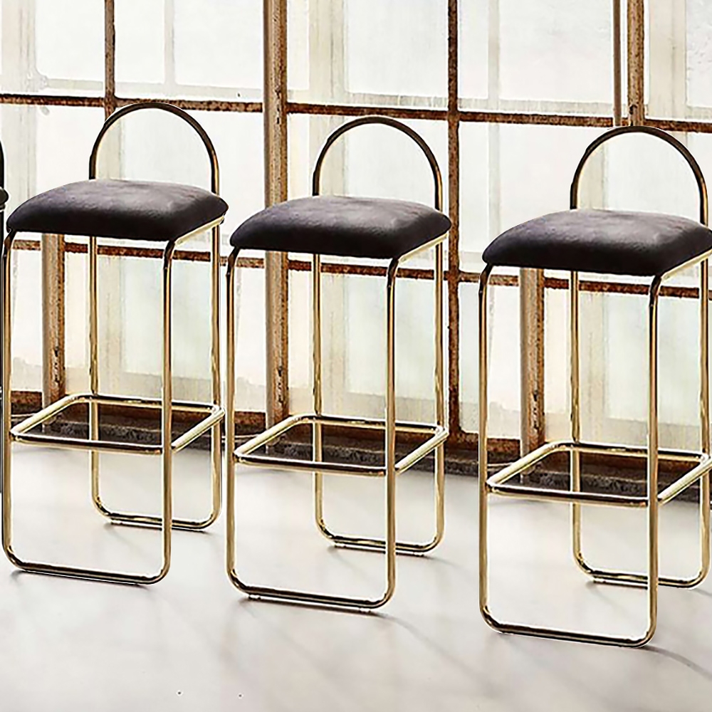 Modern Bar Stool Upholstery Velvet Bar Chair 36.4" in Gold Finish window image