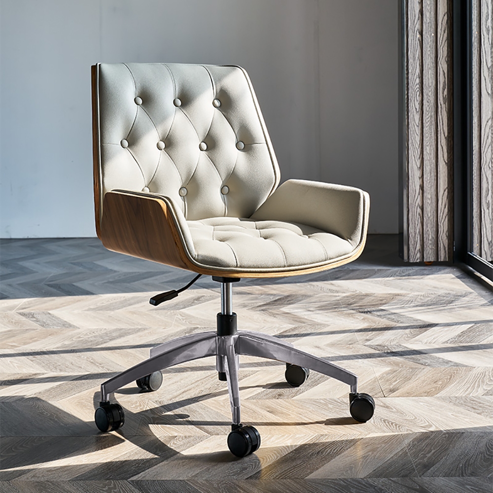 Green Leather Task Chair Upholstered Swivel Office Chair Height Adjustable window image