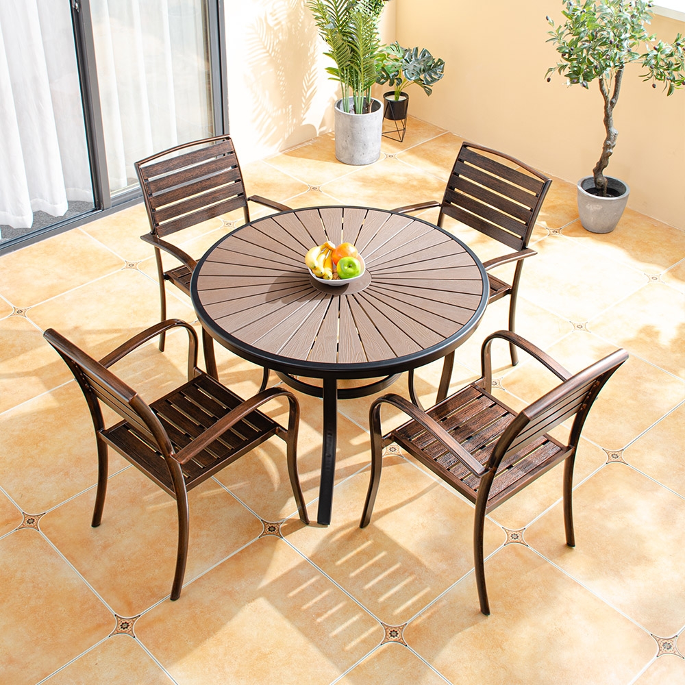 5-Pieces Patio Dining Set with Round Table and 4 Side Chair window image