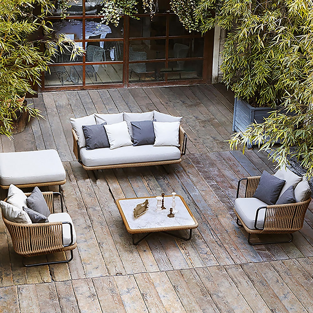 Noah Outdoor Patio 3-Seater Sofa with Pillow Square Arm Aluminum Frame window image