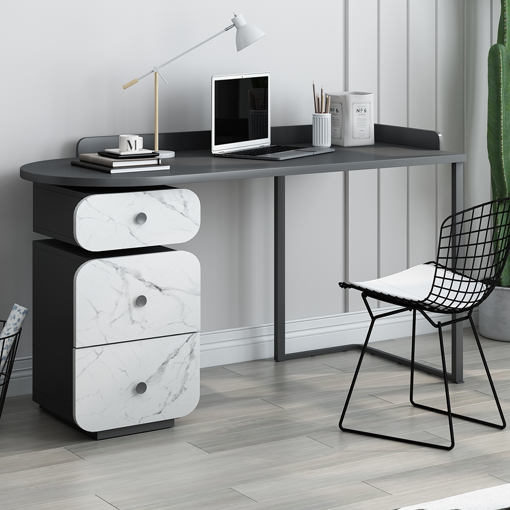 Bureau de bureau moderne avec tiroirs en MDF et acier au carbone noir et blanc image de fenêtre