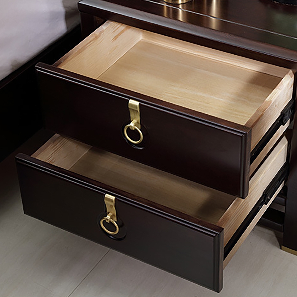 Coffee Nightstand Neo Chinese Style Buddhist Mood Bedside Cabinet with 2 Drawers window image